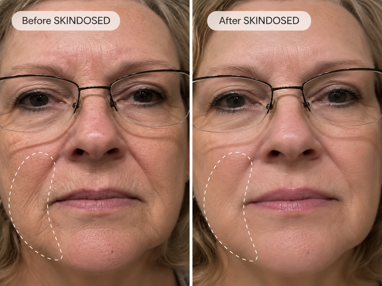 Before and after SkinDosed result showing the lower face